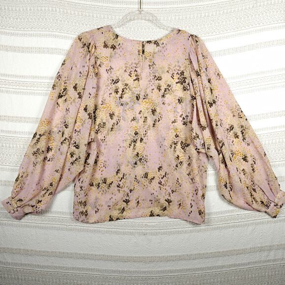 Hope & Harlow Pink Sheer Floral Blouse Oversized Sleeves Size S NEW - Picture 2 of 8